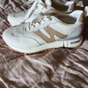 Neutral Tone Sneakers with White and Tan Accents